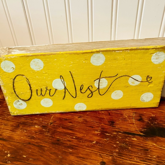Adorable rustic yellow polka dot wooden Our Nest Sign - Picture 1 of 7